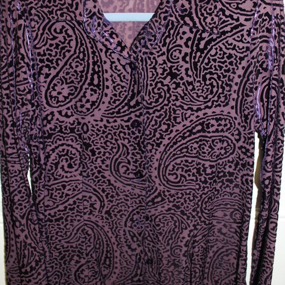 Purple Velvet Paisley translucent button up Blouse Sz M - Picture 2 of 5